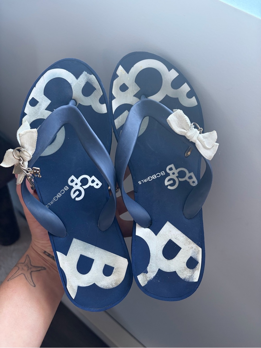 Bcbg platform charmed flip flops